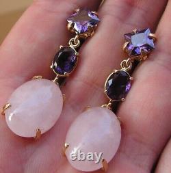 VINTAGE STYLE EARRINGS ITALY GENUINE Wonderfully amethyst and rose quartz