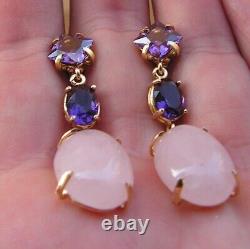 VINTAGE STYLE EARRINGS ITALY GENUINE Wonderfully amethyst and rose quartz