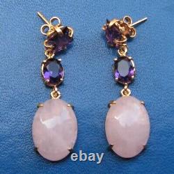 VINTAGE STYLE EARRINGS ITALY GENUINE Wonderfully amethyst and rose quartz
