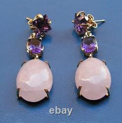 VINTAGE STYLE EARRINGS ITALY GENUINE Wonderfully amethyst and rose quartz