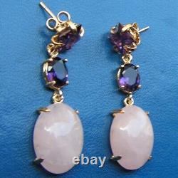 VINTAGE STYLE EARRINGS ITALY GENUINE Wonderfully amethyst and rose quartz