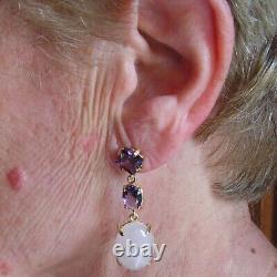 VINTAGE STYLE EARRINGS ITALY GENUINE Wonderfully amethyst and rose quartz