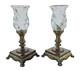 Vintage Silver Plate / Swirl Glass Pair Of Candlestick Holders