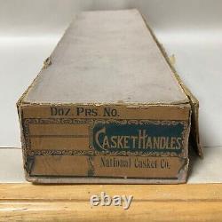 VINTAGE or ANTIQUE PAIR SILVER PLATED CASKET HANDLES COFFIN IN ORIGINAL BOX NOS