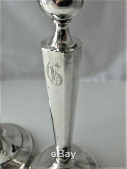 VTG-Antique Pair of Weighted, Monogramed&Hallmarked STERLING Silver Candlesticks