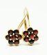 Vtg Bohemian Czech Sterling Silver Gold Pl. Rosette Earrings Rose Cut Garnets
