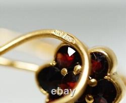 VTG Bohemian Czech Sterling Silver Gold Pl. Rosette Earrings Rose Cut Garnets