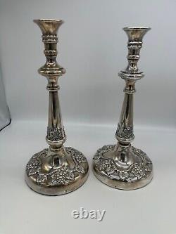 VTG Lawrence B. Smith Co Silver Plate Weighted Ornate Candlesticks Pair 12.5