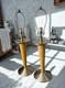 Vtg Mcm Wood & Silver Metal Lamp Pair 26 Minimalist Mid Century Modern