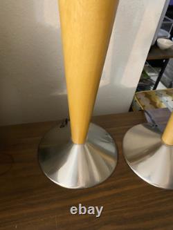 VTG MCM Wood & Silver Metal Lamp Pair 26 Minimalist Mid Century Modern