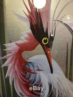 VTG Mid Century Tropical Birds Paintings Pair Silver Board Framed