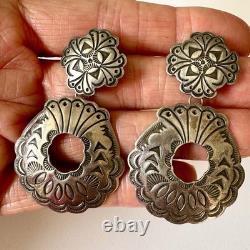 VTG Old Hand Chased Stampwork Navajo Earrings Dangle Sterling Door Knocker Nativ