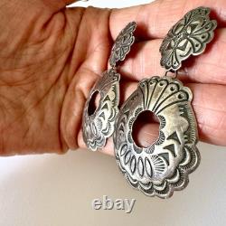 VTG Old Hand Chased Stampwork Navajo Earrings Dangle Sterling Door Knocker Nativ