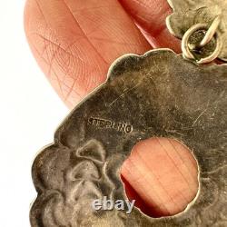 VTG Old Hand Chased Stampwork Navajo Earrings Dangle Sterling Door Knocker Nativ