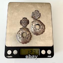 VTG Old Hand Chased Stampwork Navajo Earrings Dangle Sterling Door Knocker Nativ