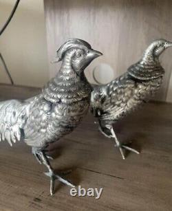 VTG PHEASANTS BIRDS SCULPTURES Sterling Silver 800 Italy  1370 Gram / 3.02 Lbs