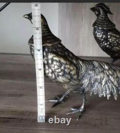 VTG PHEASANTS BIRDS SCULPTURES Sterling Silver 800 Italy  1370 Gram / 3.02 Lbs