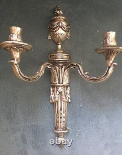 VTG Pair (2) NEOCLASSICAL DOUBLE CANDLE HOLDER LIGHT WALL SCONCES Italy 15.5