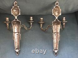 VTG Pair (2) NEOCLASSICAL DOUBLE CANDLE HOLDER LIGHT WALL SCONCES Italy 15.5