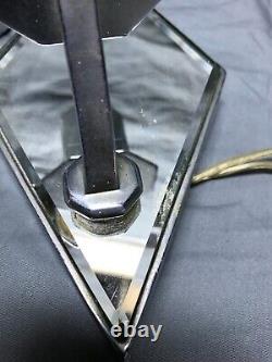 VTG Pair Chrome Brass Diamond Beveled Mirror Wall Sconce Light Fixtures 1907-22B