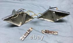 VTG Pair Chrome Brass Diamond Beveled Mirror Wall Sconce Light Fixtures 1907-22B