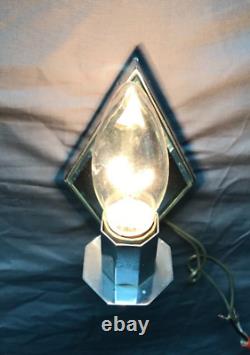 VTG Pair Chrome Brass Diamond Beveled Mirror Wall Sconce Light Fixtures 1907-22B