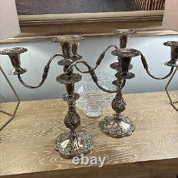 VTG Pair Sheffield Silver Co. 3 Light Candelabra Rococo Style Silver