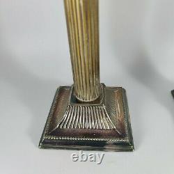 VTG Pair of Corinthian Column Candlestick Holders Silverplate and Brass 10 Tall