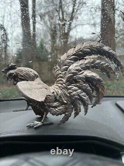 VTG Pair of Silver Toned Metal Fighting Rooster Lifelike Figurine Table Decor