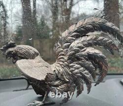 VTG Pair of Silver Toned Metal Fighting Rooster Lifelike Figurine Table Decor