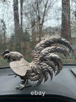 VTG Pair of Silver Toned Metal Fighting Rooster Lifelike Figurine Table Decor