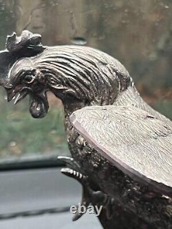 VTG Pair of Silver Toned Metal Fighting Rooster Lifelike Figurine Table Decor