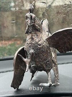 VTG Pair of Silver Toned Metal Fighting Rooster Lifelike Figurine Table Decor
