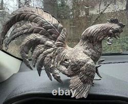 VTG Pair of Silver Toned Metal Fighting Rooster Lifelike Figurine Table Decor