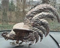 VTG Pair of Silver Toned Metal Fighting Rooster Lifelike Figurine Table Decor