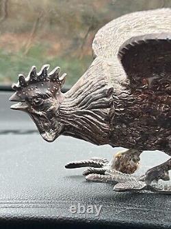 VTG Pair of Silver Toned Metal Fighting Rooster Lifelike Figurine Table Decor