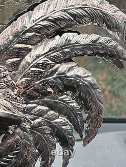 VTG Pair of Silver Toned Metal Fighting Rooster Lifelike Figurine Table Decor