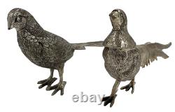 VTG Pheasants birds pair figurines large silver tone metal Andrea by Sadek India