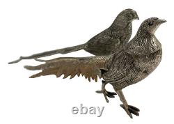 VTG Pheasants birds pair figurines silver tone metal Andrea by Sadek large India