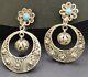 Vtg Portugese Cannetille Earrings Vermeil 833 Silver Ball Drop Turquoise Flower