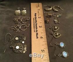 VTG Retro Used Lot 925 Sterling Silver 9 Pairs Petite Earrings Not Scrap 25g