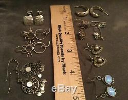 VTG Retro Used Lot 925 Sterling Silver 9 Pairs Petite Earrings Not Scrap 25g