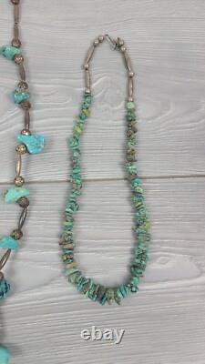 VTG Silver & Turquoise 3 Necklaces & 1 Pair Clip On Earrings Navajo Native AZ