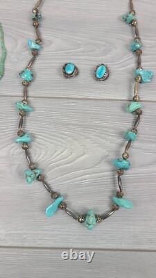 VTG Silver & Turquoise 3 Necklaces & 1 Pair Clip On Earrings Navajo Native AZ