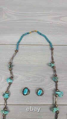 VTG Silver & Turquoise 3 Necklaces & 1 Pair Clip On Earrings Navajo Native AZ