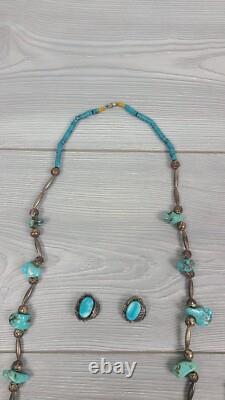 VTG Silver & Turquoise 3 Necklaces & 1 Pair Clip On Earrings Navajo Native AZ