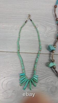 VTG Silver & Turquoise 3 Necklaces & 1 Pair Clip On Earrings Navajo Native AZ