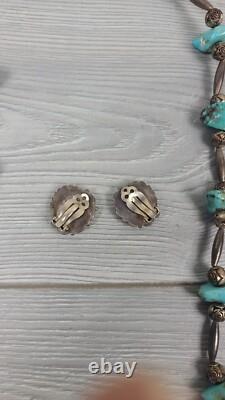 VTG Silver & Turquoise 3 Necklaces & 1 Pair Clip On Earrings Navajo Native AZ