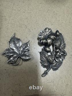VTG Sterling Silver Flower Leaf Brooch Pins PAIR Guiglielmo Cini Pressed Art