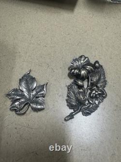 VTG Sterling Silver Flower Leaf Brooch Pins PAIR Guiglielmo Cini Pressed Art